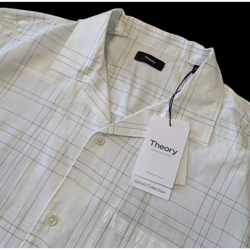 Theory Noll White Flow Grid Print Short Sleeve Camp Shirt New Size XL $165 - Picture 5 of 6